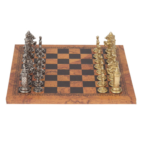 King Arthur inspired Chess Pieces with Leatherlike MAP Chess Board