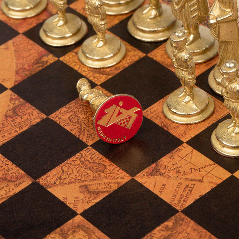 King Arthur inspired Chess Pieces with Leatherlike MAP Chess Board