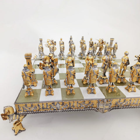 KING ARTHUR: Luxurious CHESS SET from Bronze finished using Real 24k Gold