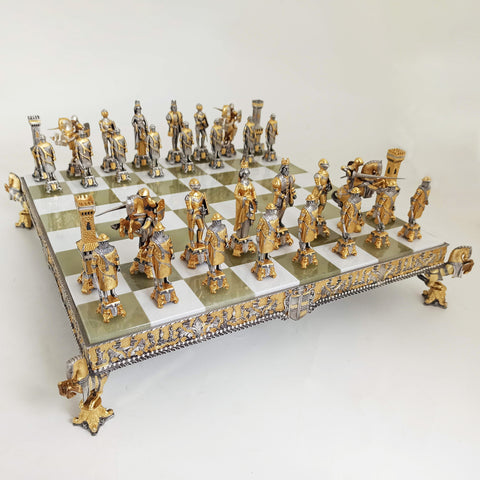 KING ARTHUR: Luxurious CHESS SET from Bronze finished using Real 24k Gold