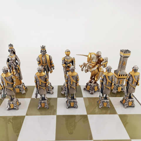 KING ARTHUR: Luxurious CHESS SET from Bronze finished using Real 24k Gold