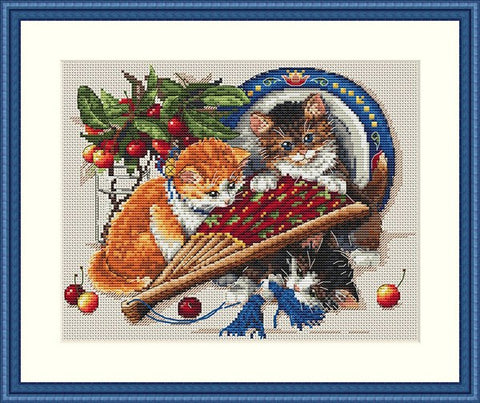 Kittens & Cherries SK68 cross stitch kit by Merejka