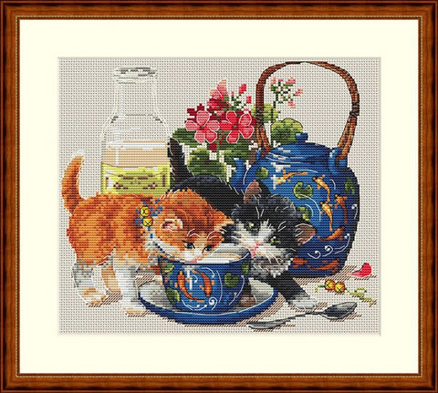 Kittens & Milk SK66 cross stitch kit by Merejka