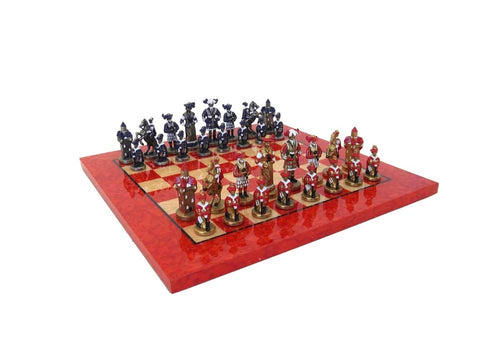 LANZICHENECCHI SET II: Metal Chess Men Set with Briar Erable Wood Gameboard