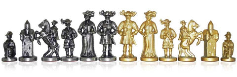 LANZICHENECCHI SET: Metal Chess Men Set with Wooden Alabaster Gameboard