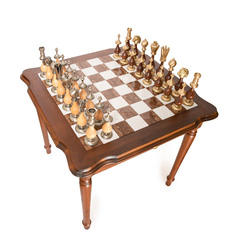 LARGE Beautiful Wood Alabaster Chess Table. Without Chess Pieces