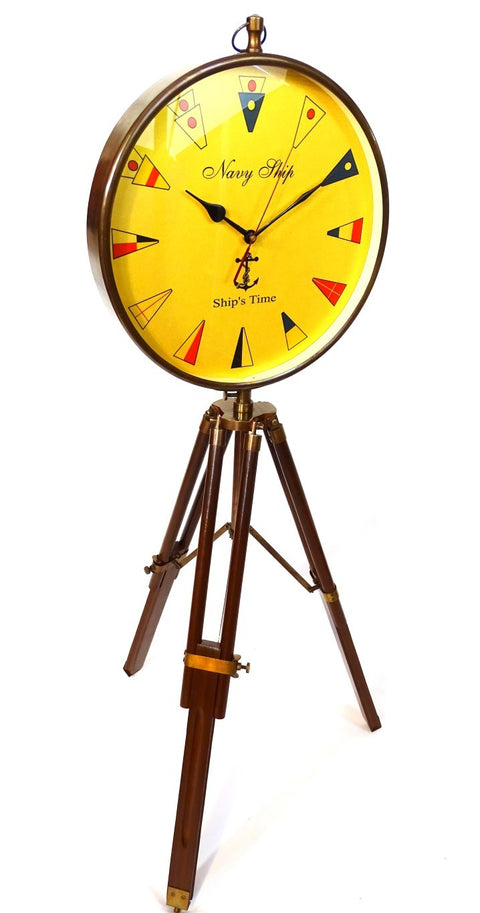 Large Naval Clock Standing on a Wooden Tripod. Height 88 cm | WWS