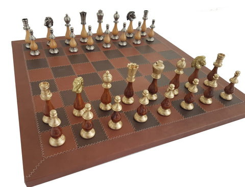 LARGE Oriental Chess Set with Genuine Leather Chess Board