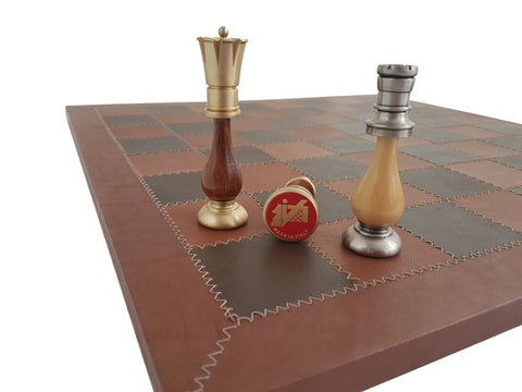 LARGE Oriental Chess Set with Genuine Leather Chess Board