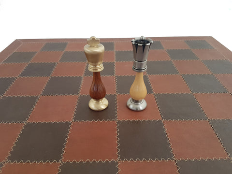 LARGE Oriental Chess Set with Genuine Leather Chess Board