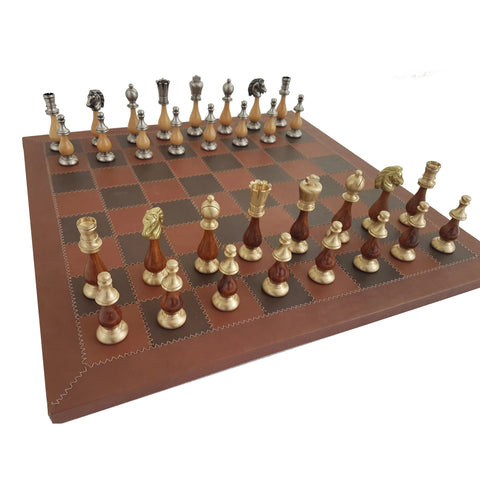 LARGE Oriental Chess Set with Genuine Leather Chess Board