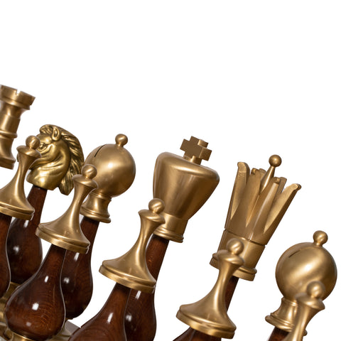 LARGE Solid Brass/Wood Chess Set with Beautiful Wood Alabaster Chess Table