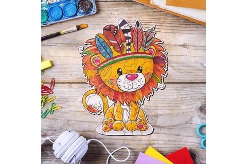 Little indian lion  - unique WOODEN puzzle 72 pcs