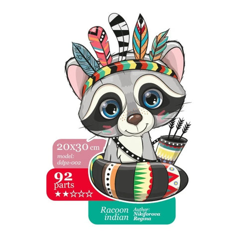 Little indian racoon - unique WOODEN puzzle 92 pcs