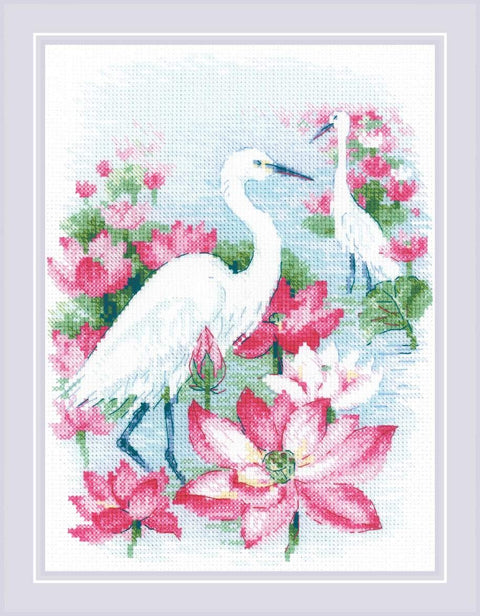 Lotus Field. Herons cross stitch kit by RIOLIS Ref. no.: 1868