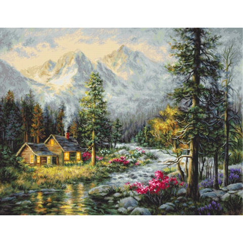 Luca-S Camping Cabin Cross Stitch Kit Cozy Nature Cottage Needlepoint Set