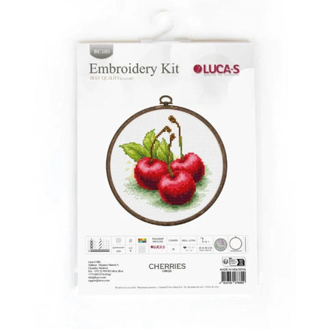 Luca-S Cherry Cross Stitch Kit with Hoop 10x10 cm