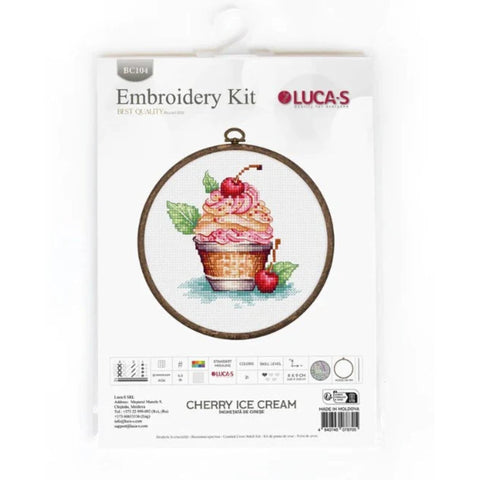 Luca-S Cherry Ice Cream Cross Stitch Kit with Hoop 8x9cm