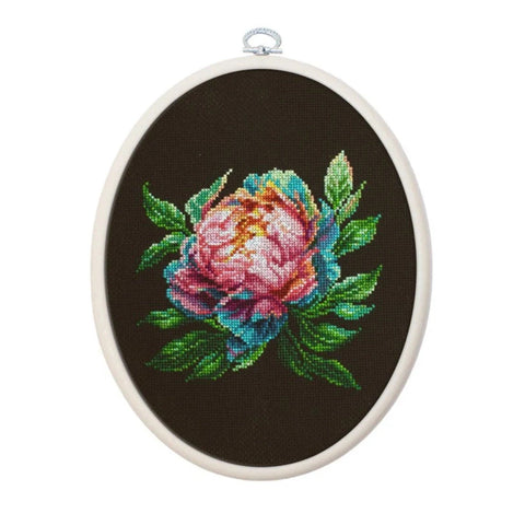 Luca-S Peony Counted Cross Stitch Kit with Embroidery Hoop 12x12 cm