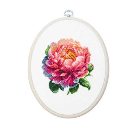 Luca-S Coral Charm Peony Cross Stitch Kit 12x12cm