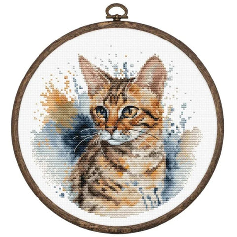 Luca-S Bengal Cat Cross Stitch Kit 16x16cm with Hoop