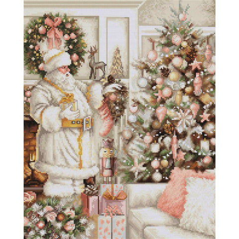 Luca-S Christmas Counted Cross Stitch Kit White Santa & Tree 25x32cm