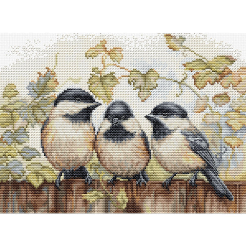 Luca-S Blue Tits on Fence Cross Stitch Kit