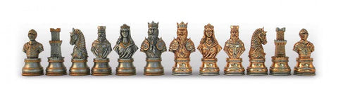 Luxurious Chess Pieces from Solid Pewter and Wooden Chessboard with Marble Top