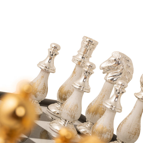 Luxurious Gold/Silver plated Chess with Marble & Black Wooden Board