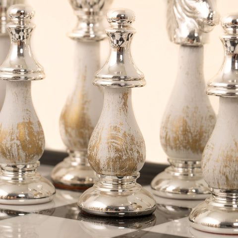 Luxurious Gold/Silver plated Chess with Marble & Black Wooden Board