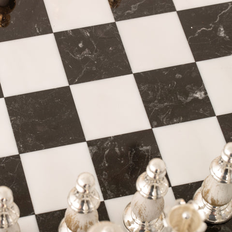 Luxurious Gold/Silver plated Chess with Marble & Black Wooden Board