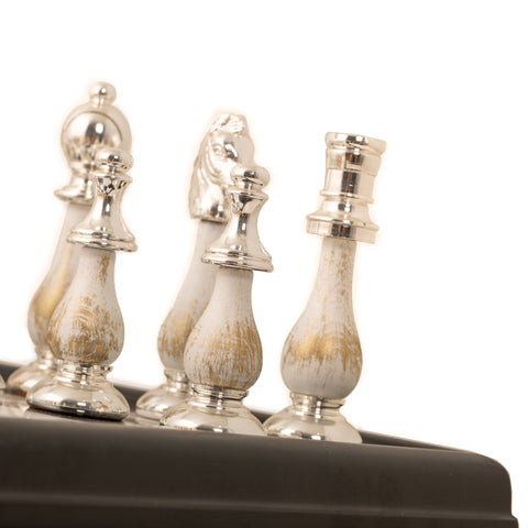 Luxurious Gold/Silver plated Chess with Marble & Black Wooden Board