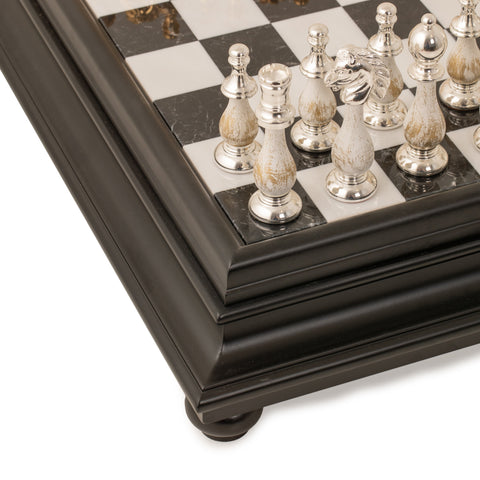 Luxurious Gold/Silver plated Chess with Marble & Black Wooden Board