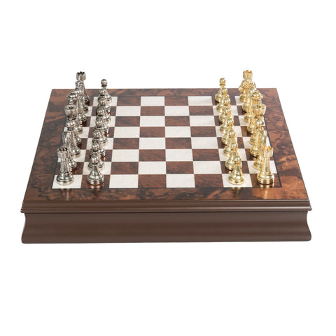 Luxurious Metal Chess Set with Walnut/Maple Wooden Chess Board/Box