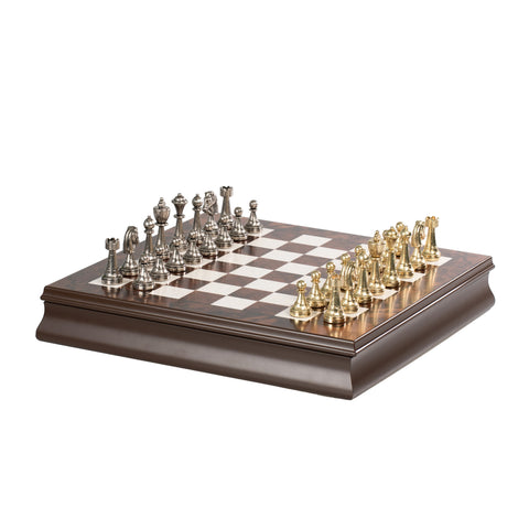 Luxurious Metal Chess Set with Walnut/Maple Wooden Chess Board/Box