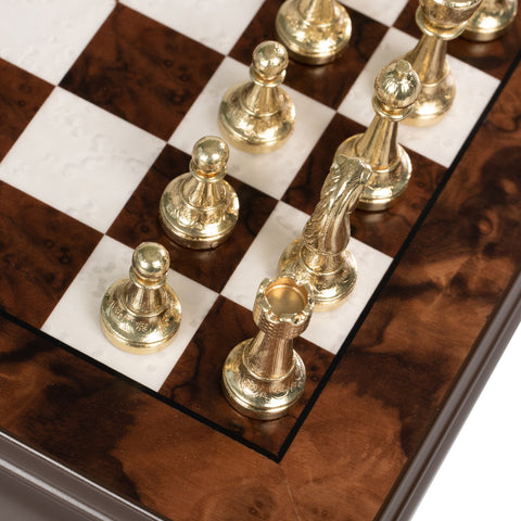 Luxurious Metal Chess Set with Walnut/Maple Wooden Chess Board/Box