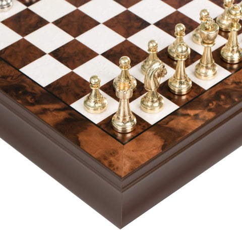 Luxurious Metal Chess Set with Walnut/Maple Wooden Chess Board/Box