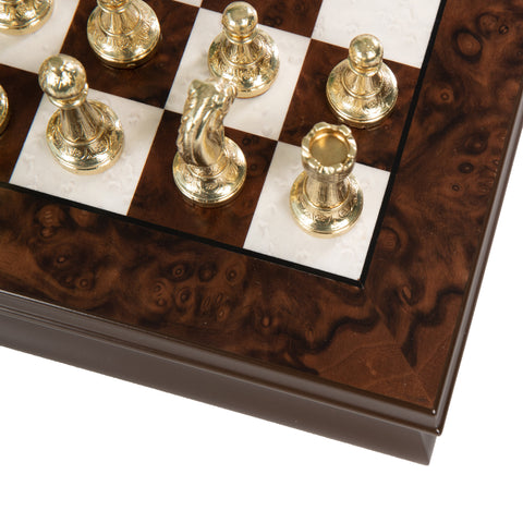 Luxurious Metal Chess Set with Walnut/Maple Wooden Chess Board/Box