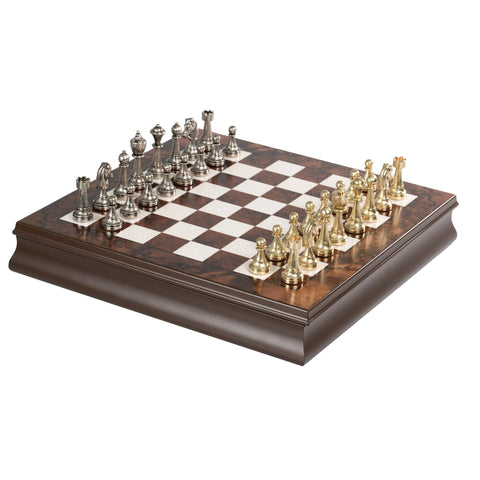 Luxurious Metal Chess Set with Walnut/Maple Wooden Chess Board/Box