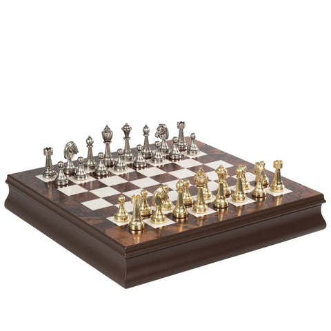 Luxurious Metal Chess Set with Walnut/Maple Wooden Chess Board/Box