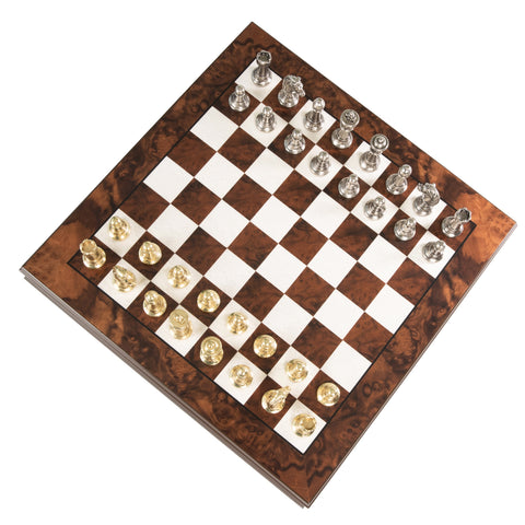 Luxurious Metal Chess Set with Walnut/Maple Wooden Chess Board/Box