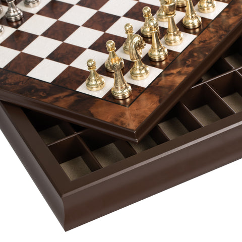 Luxurious Metal Chess Set with Walnut/Maple Wooden Chess Board/Box