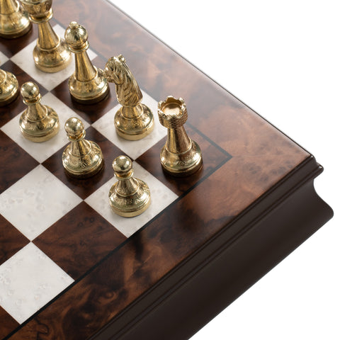 Luxurious Metal Chess Set with Walnut/Maple Wooden Chess Board/Box