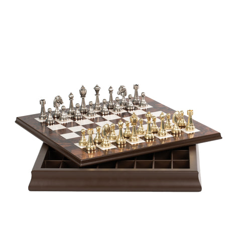 Luxurious Metal Chess Set with Walnut/Maple Wooden Chess Board/Box