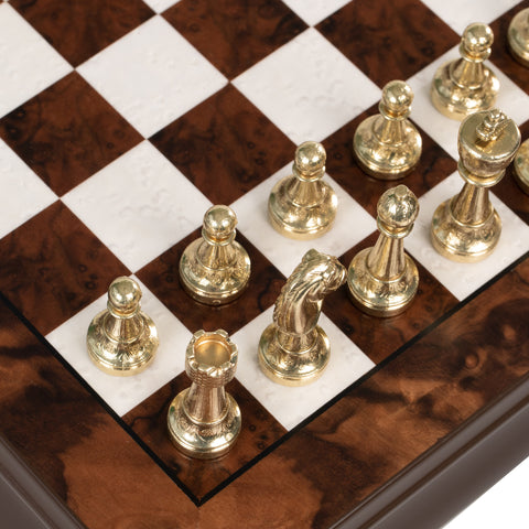 Luxurious Metal Chess Set with Walnut/Maple Wooden Chess Board/Box