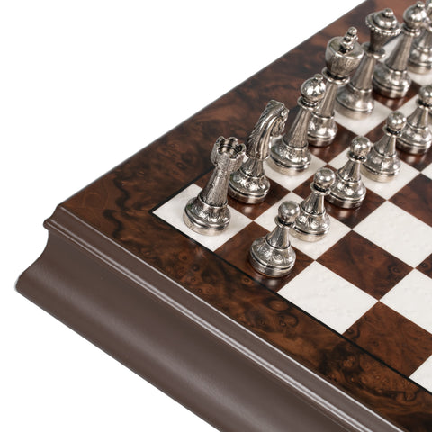 Luxurious Metal Chess Set with Walnut/Maple Wooden Chess Board/Box