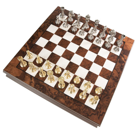 Luxurious Metal Chess Set with Walnut/Maple Wooden Chess Board/Box