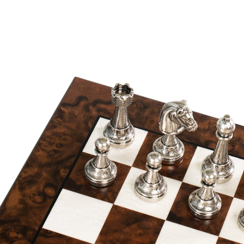 Luxurious Metal Chess Set with Walnut/Maple Wooden Chess Board/Box