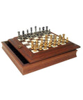 Luxury Solid Brass Chess Set with Briar Wood-Alabaster Chess Board