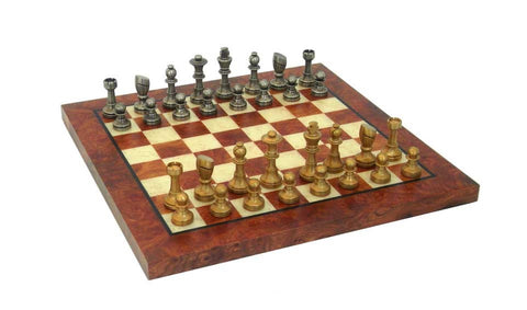 Luxury Solid Brass Chess Set with Elm Wood Chess Board